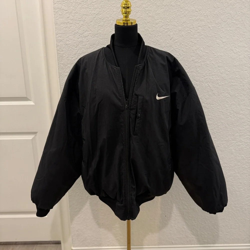Nike Big Swoosh Quilted Bomber F7 STI Black Nylon Reversible Jacket Mens XL